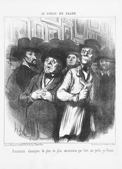 Liebhaber der klassischen Kunst sind immer mehr davon überzeugt, dass die Kunst in Frankreich verloren ist, 1852 von Honoré Daumier